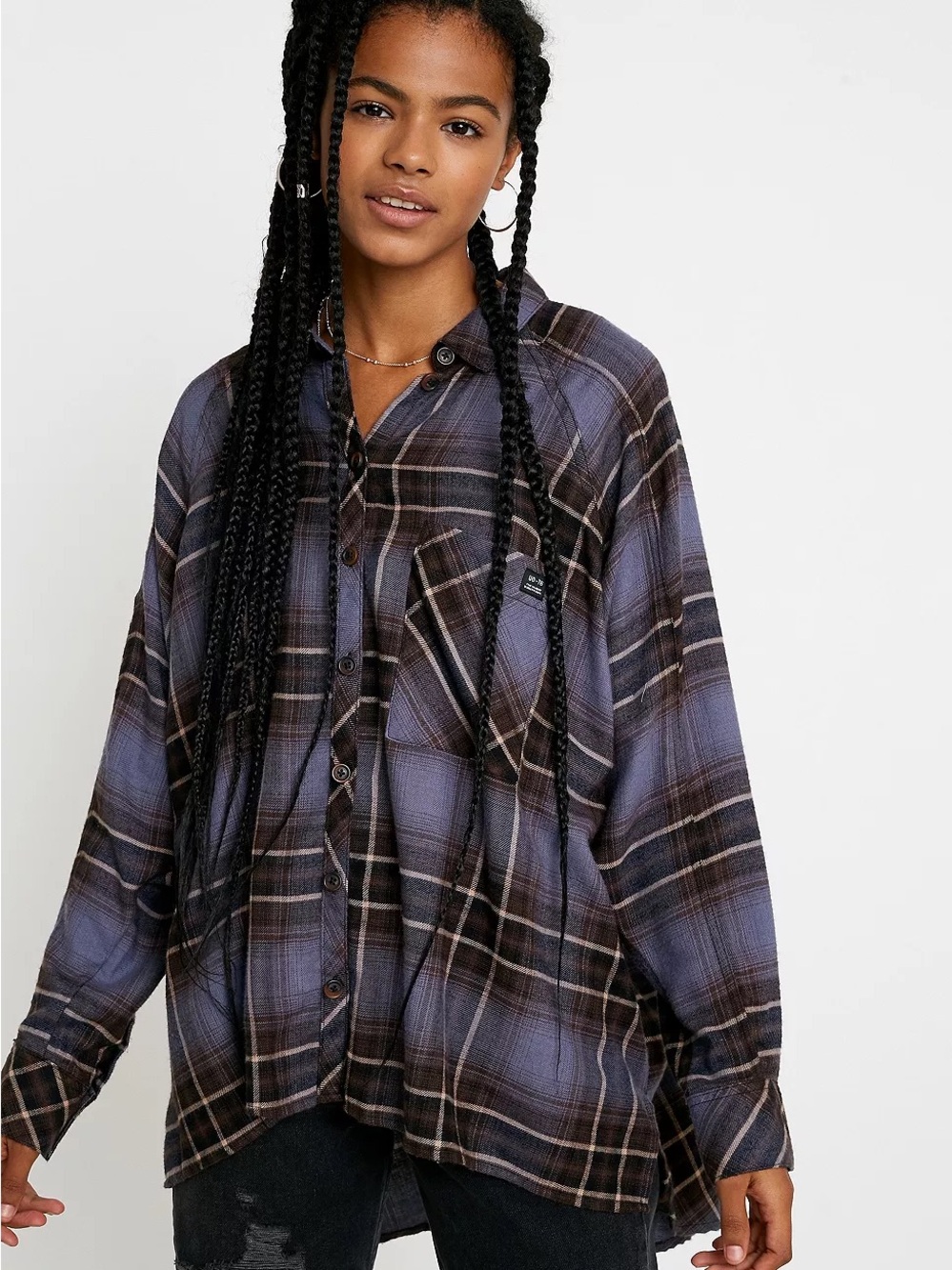 Urban Outfitters BDG Purple and Black Plaid Button-Down Shirt